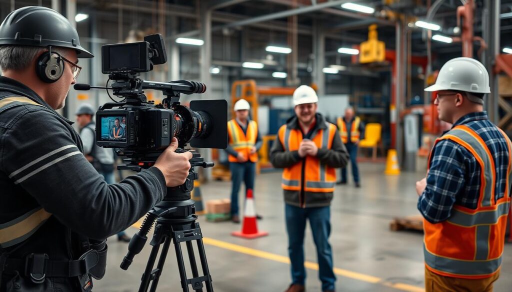 Film szkoleniowe BHP. Profesjonalna ekipa filmowa Simple Frame podczas realizacji filmu szkoleniowego BHP