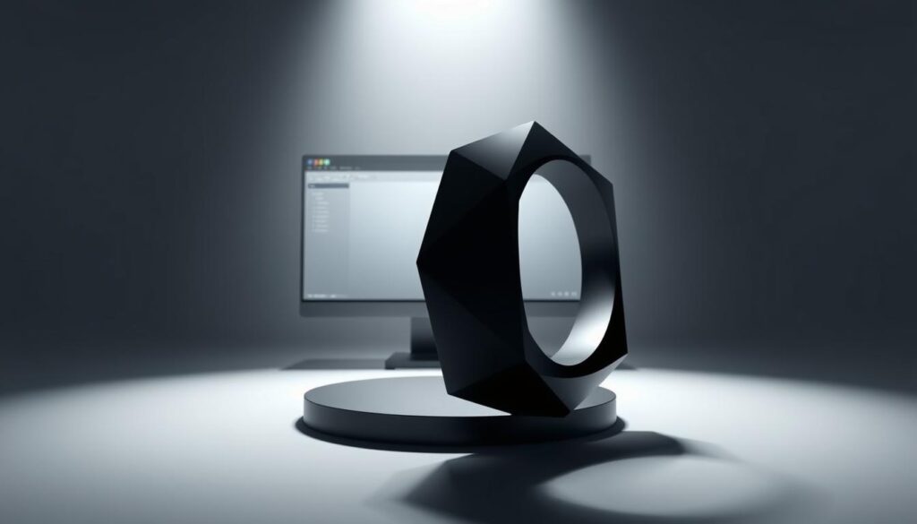 A sleek, minimalist 3D animation showcasing the advanced technologies powering corporate training videos. In the foreground, a crisp, high-contrast render of a geometric 3D object rotates gracefully, bathed in dramatic chiaroscuro lighting. The middle ground features a clean, futuristic interface, hinting at the powerful software tools used to create this animation. The background is a muted, monochromatic void, allowing the key elements to take center stage. The overall mood is one of precision, sophistication, and innovation - capturing the essence of the cutting-edge 3D techniques employed in corporate training materials.